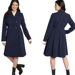 NWT Modcloth Along for the Ride Navy‎ Blue Crepe Coat Size MEDIUM